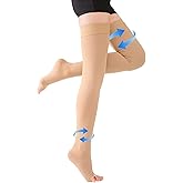 Thigh High Compression Stockings Toeless - Unisex, Opaque, KEKING 20-30mmHg Graduated Compression Leg Support Hose with Anti-Slip Silicone Band - Swelling, Varicose Veins, Edema, Travel, Beige X-Large