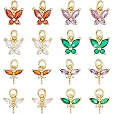 PH PandaHall 16pcs Cubic Zirconia Butterfly Charm 18k Gold Plated Crystal Butterfly Jewelry Charms, 4 Colors Mini Dragonfly Rhinestone Pendants for Bracelet Necklace Earring