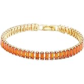 ORICHORE 18K Gold-Plated 5.0mm Rectangular Orange-Red Cubic Zirconia Tennis Bracelet | Classic 5.9-7.5 Inch Multi-Size Women's Gold Tennis Bracelet