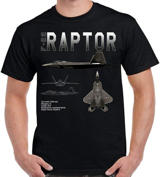 F22 Raptor Schematic TShirt Graphic Tee Printed Shirt Short Sleeve
