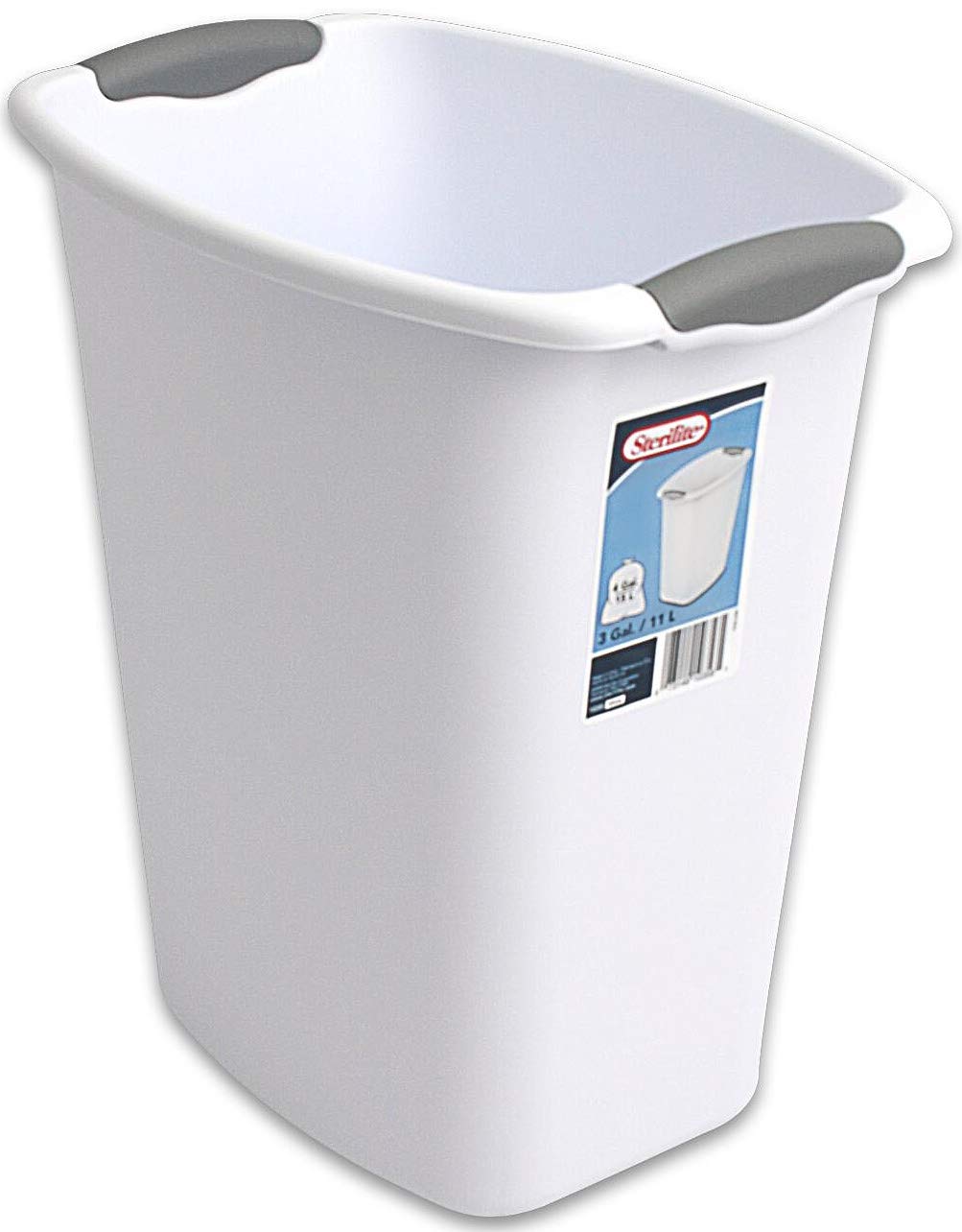 Sterilite 10358006 White 3 Gallon Wastebasket with Grey