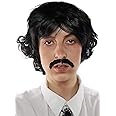 Pedro Costume Wig Black Wigs & Mustache 70s Shag Beatles Sonny Costumes Adults