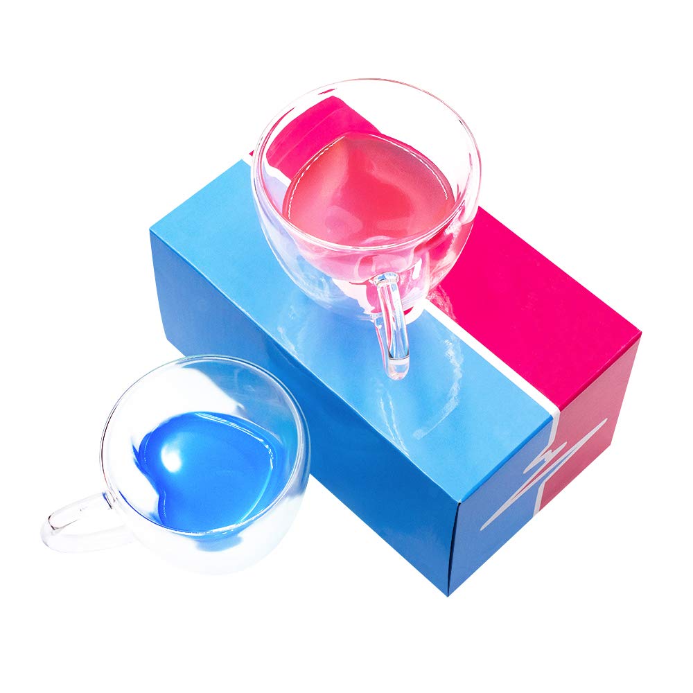 Kookia Heart Shaped Mugs, Double-Walled Glass Coffee Tea Cups (Set of 2, 6 oz), Gifts Package