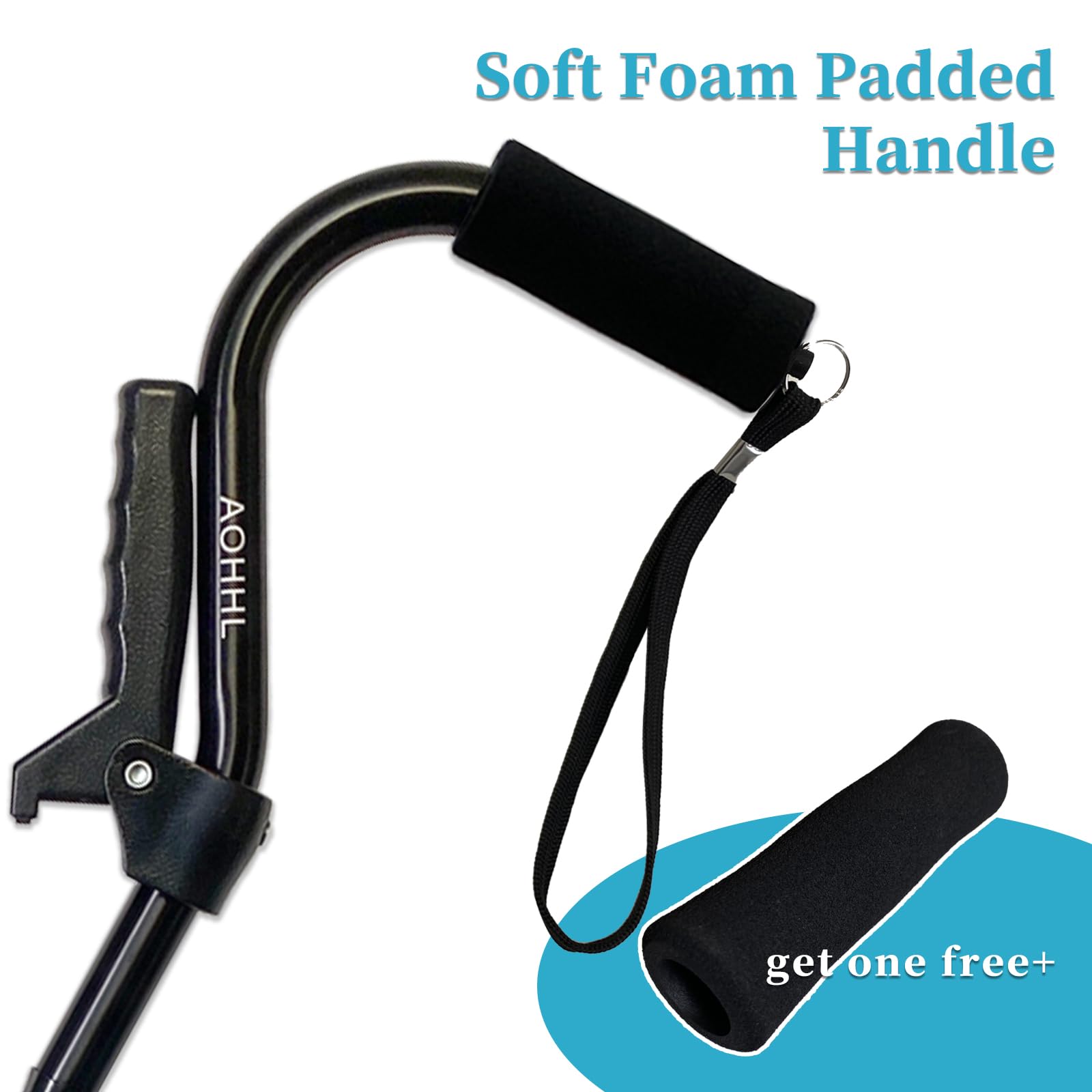 AOHHL Quad Walking Cane Foldable Adjustable Portable Stick Men & Women and Seniors - Lightweight & Sturdy with 4-Pronged Base for Extra Stability Balance,Self Standing Gifts for mom Dad