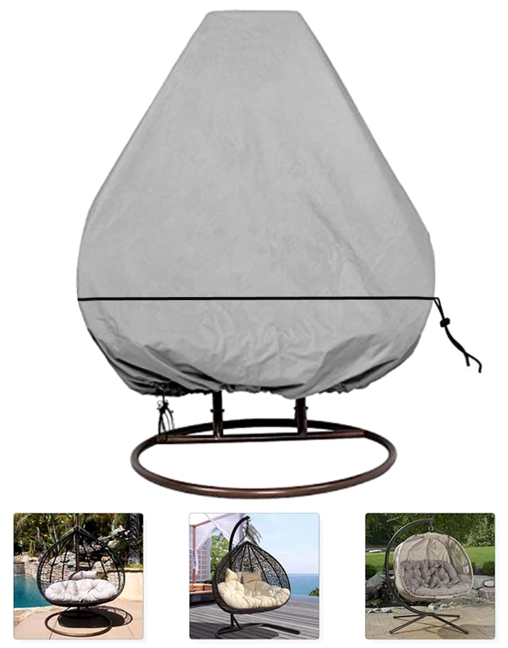 HONCENMAX UPGRADE Patio Hanging Chair Cover - Cocoon Egg Chair Cover - for Rattan Wicker Swing Seat Chair - Waterproof Furniture Protective Cover - for Double Swinging Chair (230 * 200cm)