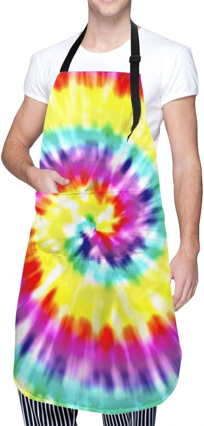 Unique Tye Dye Art Apron with Pockets Waterproof Adjustable Chef Bib