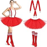 Zhanmai 3 Pcs Women's Costume Tutu Set 5 Layered Tulle Tutu Skirt Suspenders Striped Socks for Women Adult