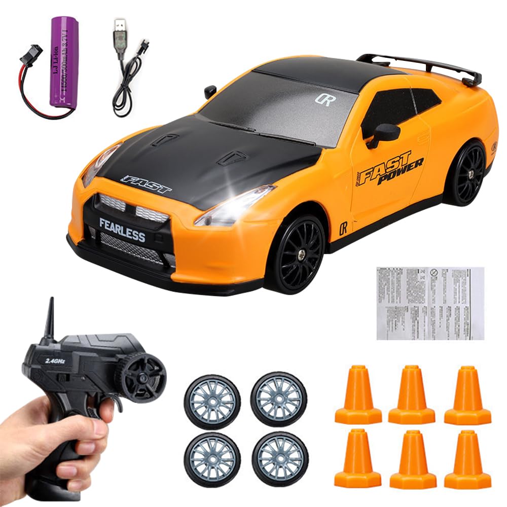 Dhqkqg RC Drift Car, 1:24 Remote Control 4WD RC Cars, 2.4G Remote Control DriftCar, Mini Model Car-Toy High Speed Racing R-C Drifting C-ar, with LED Lights, Gift for Boys and Girls Teens