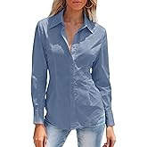 Mutitop Button Down Shirts for Women Long Sleeve Dress Shirts Wrinkle Free Collared Work Office Solid Blouses Corset Tops