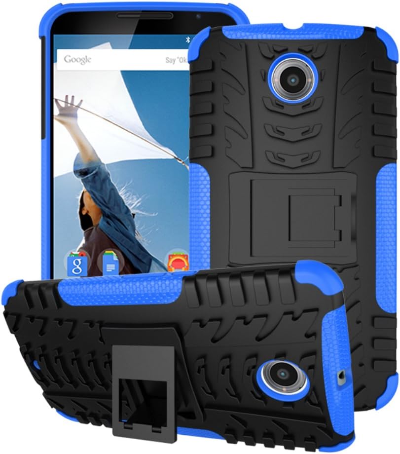 Nexus 6 Case, Google Nexus 6 Case, Hongqing Shop 2 in 1 Dual Layer Drop Protection Design, Black PC Hard Back Cover Combine Multi-color Option TPU Soft Middle Bumper Premium Slim Fit Impact Resistant Protective Armor Rugged Hard Case, Tire Series Armor Defender Protective Tough Dual Layer Protection Case for Motorola Nexus 6 5.96 Inch Smartphone (Blue)