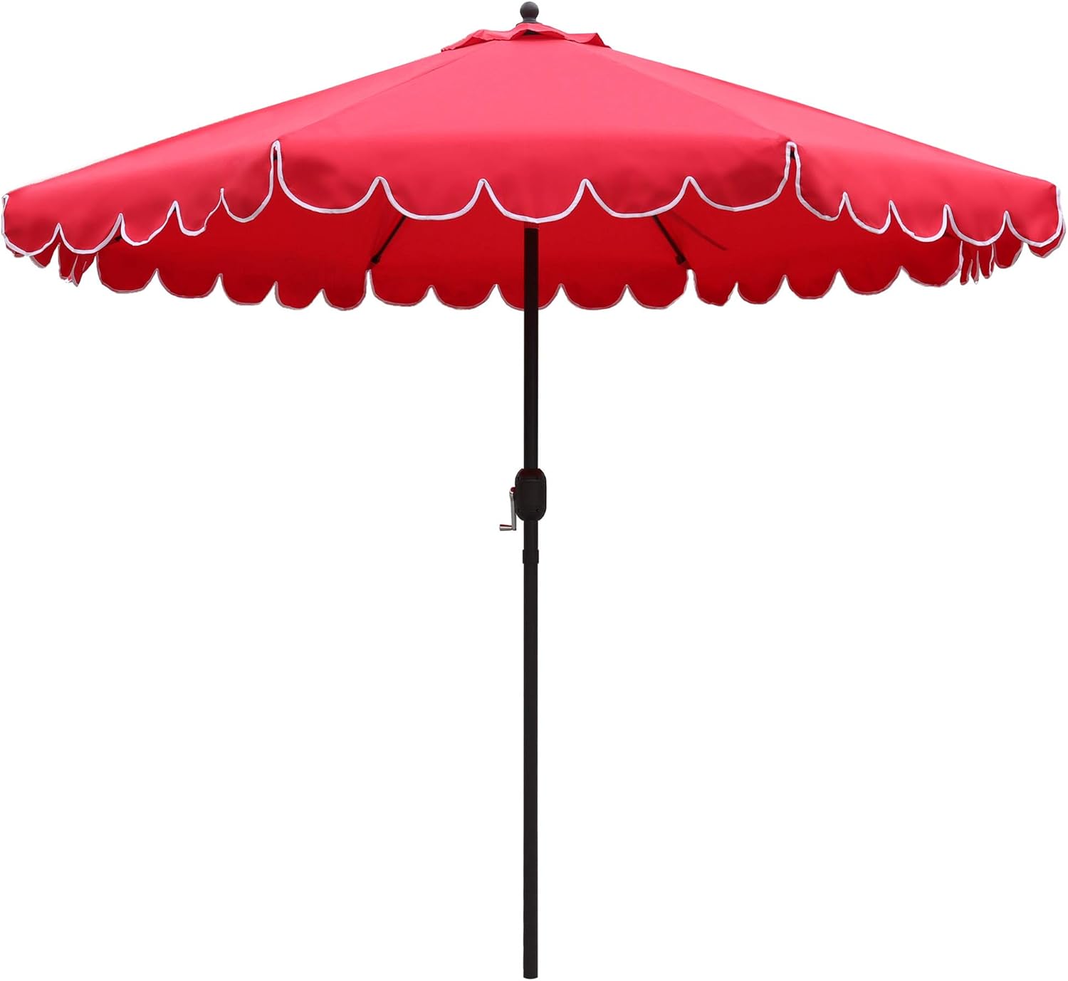 Amazon Com Abble 9 Ft Round Scallop Outdoor Patio Umbrella With Tilt And Crank Weather Resistant Uv Protective Umbrella Durable 8 Sturdy Steel Ribs Market Outdoor Table Umbrella Red Garden Outdoor
