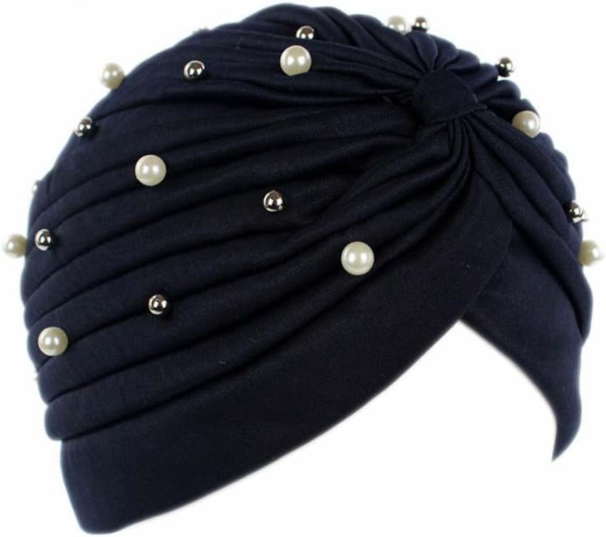 Uzinb Women Artificial Pearl Turban Hat Hair Loss Cancer Head Scarves Chemotherapy Cap Hats