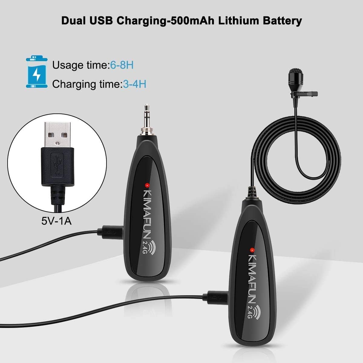 Wireless Microphone System,KIMAFUN 2.4G Wireless Lavalier Microphone with Lavalier Lapel Mics,Wireless Transmitter & Receiver for Computer,Speaker,Phone,Camera,Teaching and Public Speaking,G130: Musical Instruments