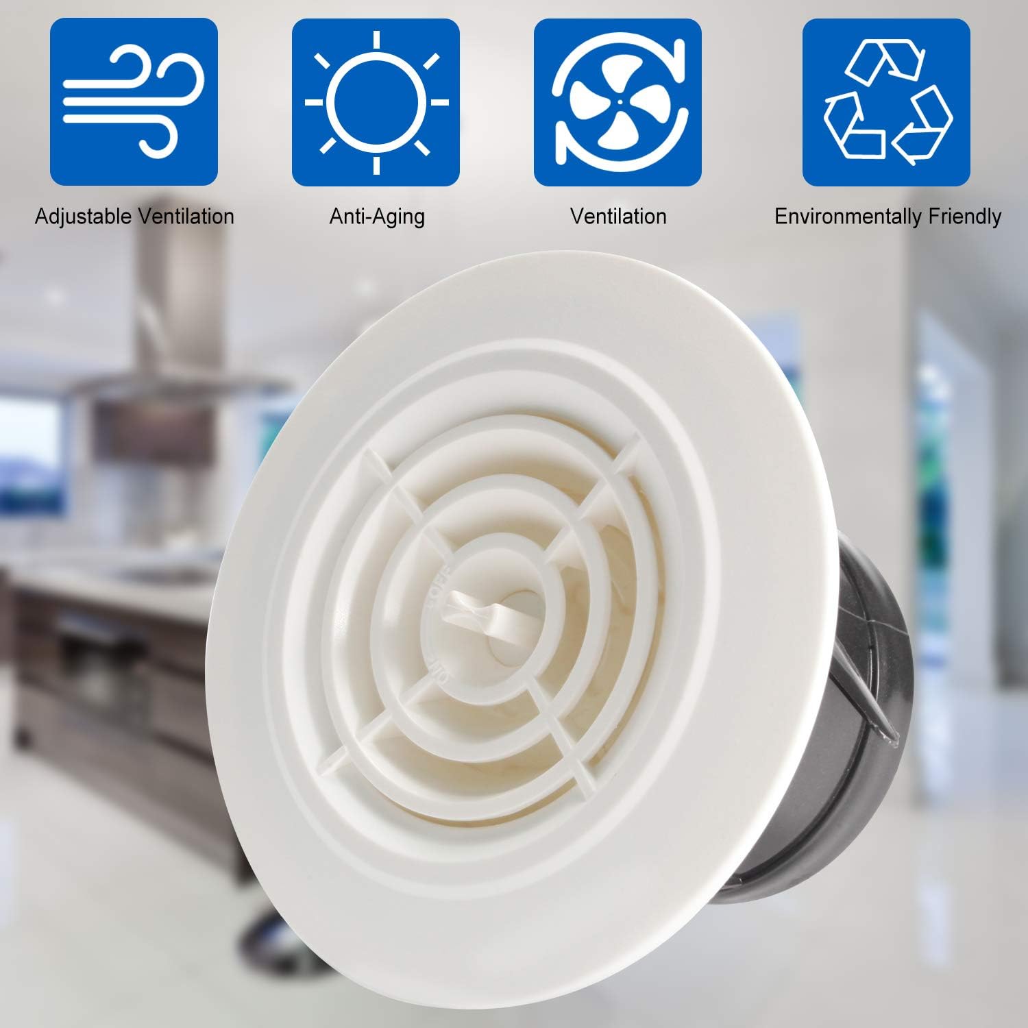 Hon&Guan 75mm Round Adjustable Air Vent with Flyscreen Mesh 3 Inch Closeable Circular Ventilation Grille Vents Cover Indoor for Walls Ceiling - Image 3