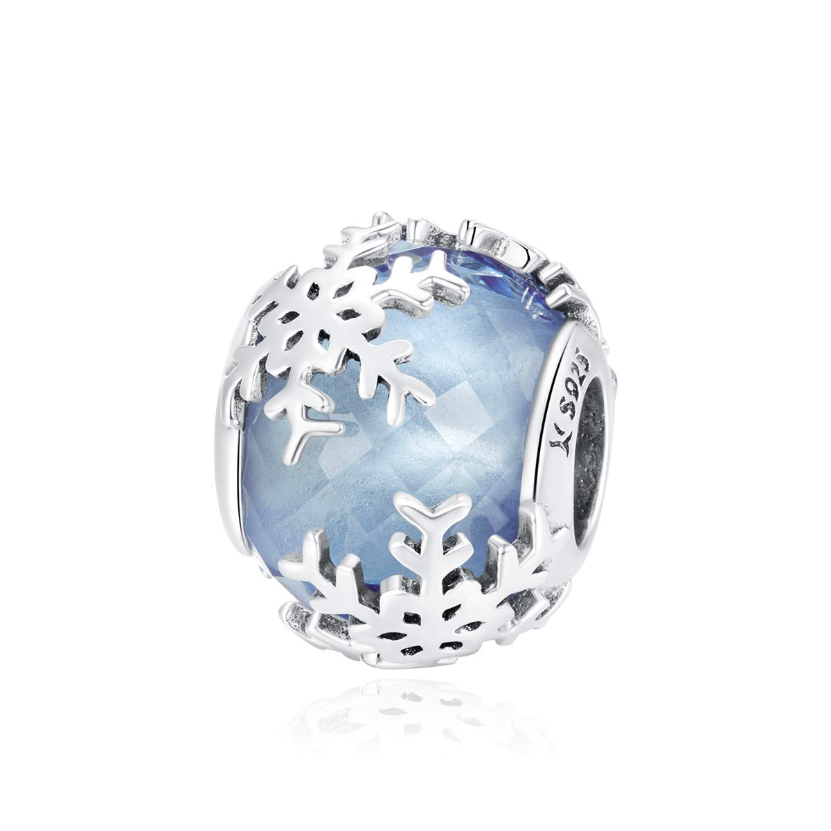 Christmas Charm Beads 925 Sterling Silver Snowflakes Glass Bead Charms Safety Chain for Charm Bracelets,Compatible with Pandora Charms European Bracelet Woman Jewellery (E)