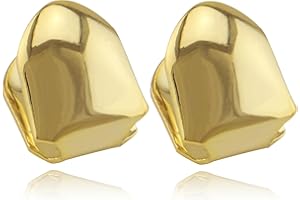 CIELASIS 2 pairs 18K Gold Plated Hip Hop Teeth Grillz Caps,Comes with Adhesive and Tweezers,Hip Hop Mouth Grills with Adhesive Beads Party Accessories for Men Women