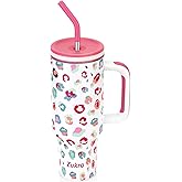 Zukro 40 oz Tumbler with Handle and Straw, Screw on Lid with Wide Straw Hole, Insulated Stainless Steel Cup Fits in Cupholder for Travel - No Sweat & Keep Drinks Cold - Dishwasher Safe & BPA Free