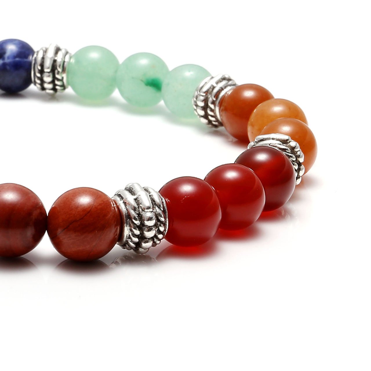 QGEM Bracelet en 7 Pierres Chakras Perle d\'Énergie Guérison Reiki Élastique Femme Homme