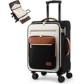 LOVEVOOK Carry on Suitcase 22x14x9 Airline Approved,20 inch Lightweight Waterproof Suitcases with 360° silent swivel wheels, TSA Lock and Compartment, Large Capacity travel Suitcase Black-White-brown