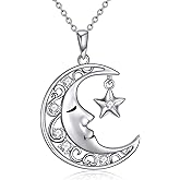 VONALA Moon Necklace 925 Sterling Silver Moon Star Pendant Crescent Moon Charm Necklace Jewelry Gift for Women