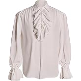 IWQBQ Men's Pirate Shirt Renaissance Victorian Blouse Medieval Vampire Top with Ruffled Collar