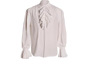 IWQBQ Men's Pirate Shirt Renaissance Victorian Blouse Medieval Vampire Top with Ruffled Collar
