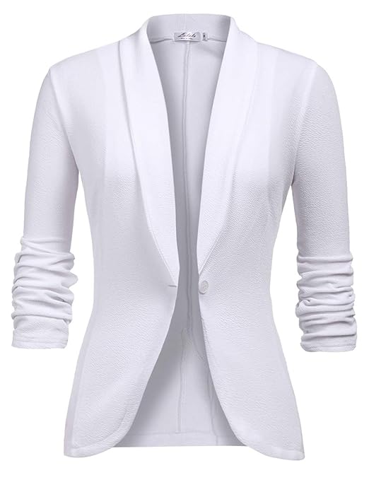 Lalala Damen Blazer Cardigan Dünn 3/4 Geraffte Ärmel Elegant Bolero Business Jacke Blazer Slim Fit Anzug Trenchcoat