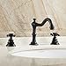 Beelee Deck Mounted Three Holes Double Handles Widespread Bathroom Sink Faucet, Oil Rubbed Bronze