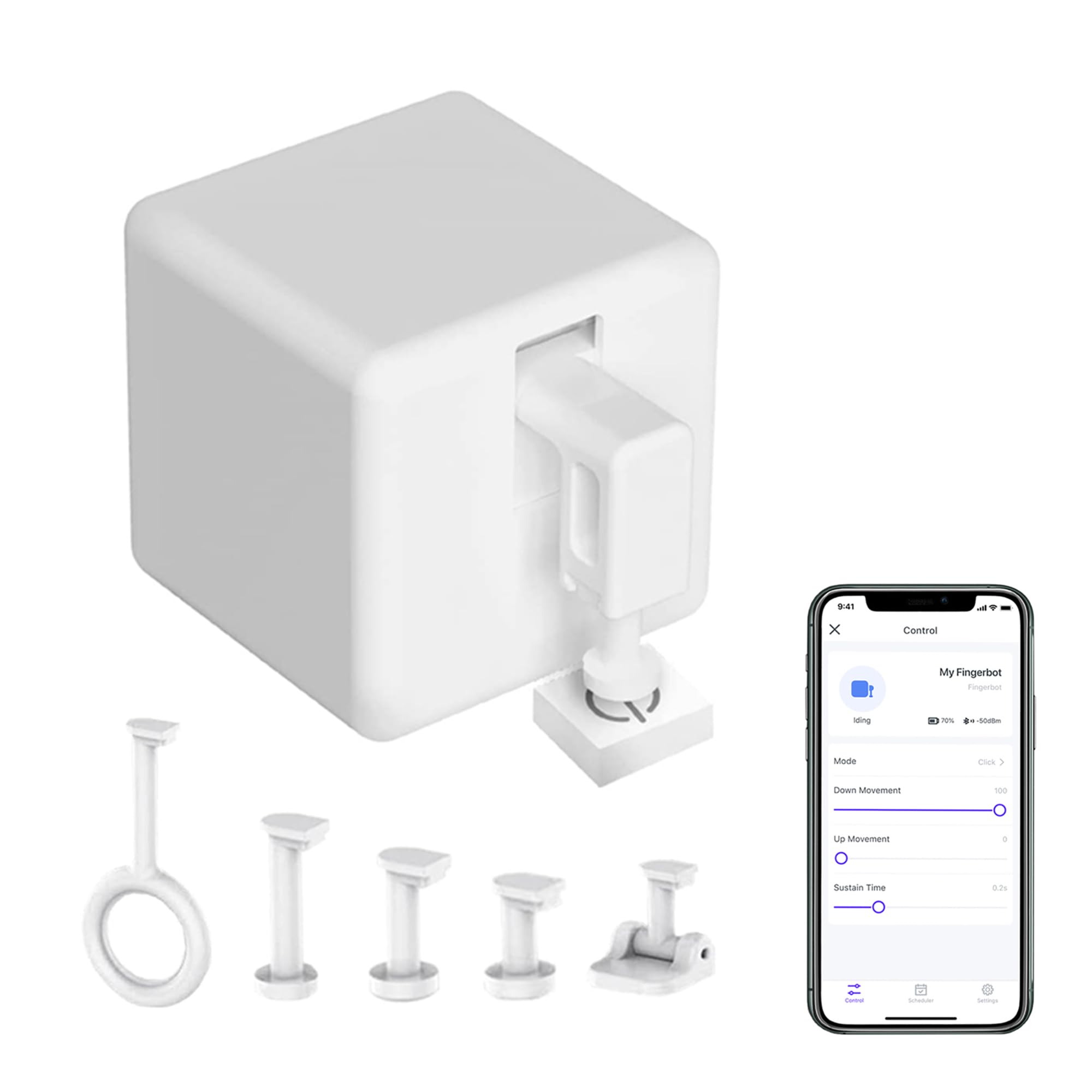 Smart Switch Button Pusher: Bluetooth Fingerbot Plus with Toolkit for Any Buttons & Switches, Tuya App Control, No Wiring, Add Tuya Bluetooth Hub to Make it Compatible with Alexa, Google Home (White)