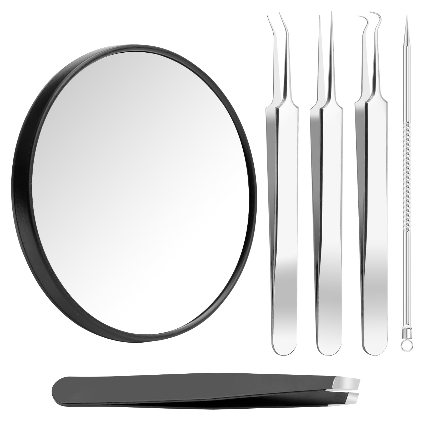 6 PCS Blackhead Remover Tool Kit Professional Stainless Steel Pimple Popper Comedone Extractor Tools for Pimple, Blackhead, Zit Removing Face Skin 5X Magnifying Mirror