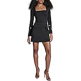 BCBG Womens Long Sleeve Square Neck Pocket Structured A-line Mini Dress