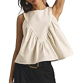 WOWULOVELY Womens Shirred Swing Tank Tops Peplum Babydoll Top Pleated Flowy Sleeveless Vest Loose Ruffled Casual T-Shirts