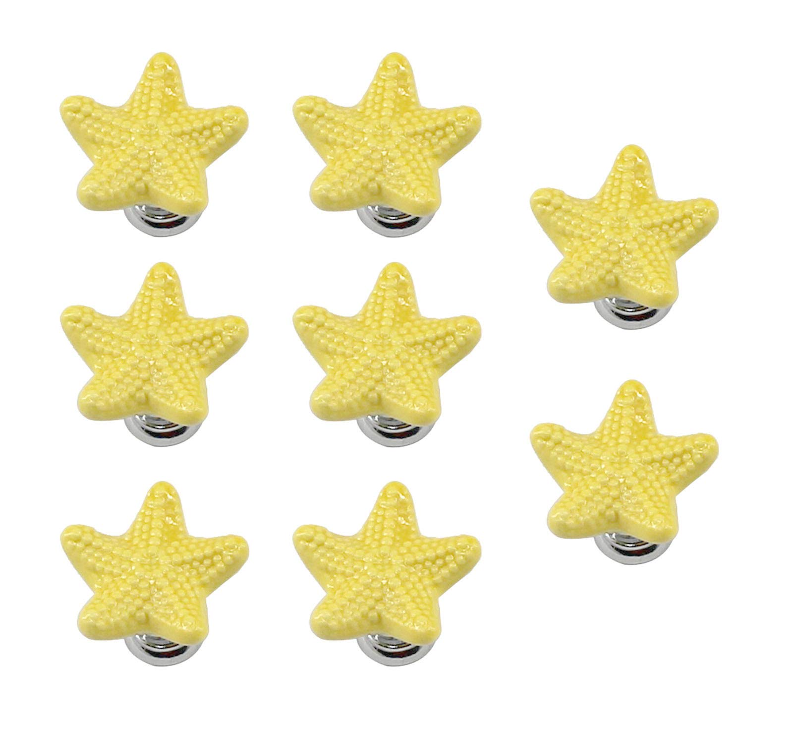 Annakideya Pack of 8 Yellow Starfish Shaped Ceramic Drawer knobs with zinc Alloy Base Cabinet pulls Dresser Wardrobe Handles