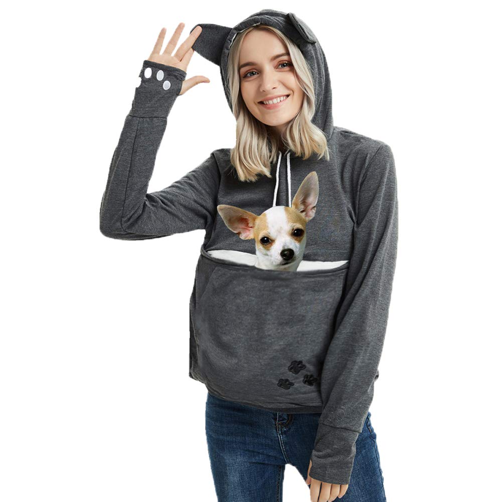 Jomago Womens Pet Carrier Thin Hoodies Kitten Puppy Pouch Shirts Animal Holder Hood Long Sleeve Sweatshirt