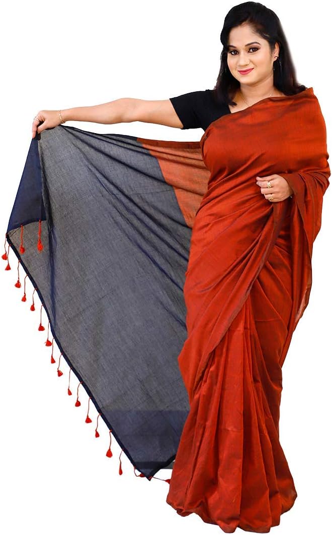 Artisan Glory Handloom Khadi Cotton Sarees (Dark Red)