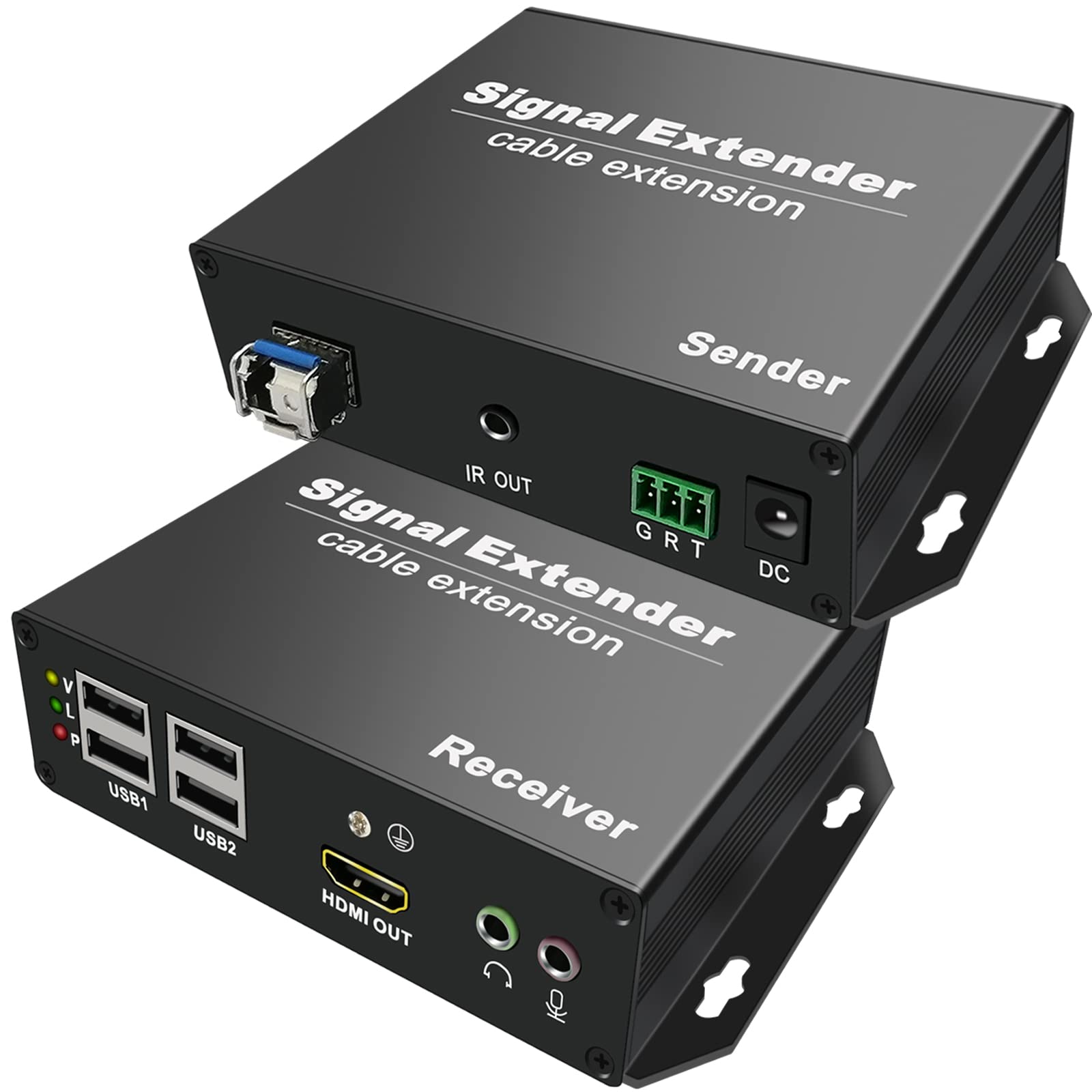 LornCeng 4K HDMI KVM Extender Over SM Fiber up to 20KM, KVM HDMI Extension Kit Over IP – Zero Latency, 4 Ports USB2.0, Bidirectional Audio & RS232, IR Control