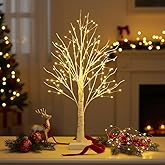 NXUEBDU 2ft Lighted Birch Tree with 144 Warm White LEDs - Small White Christmas Tree with Lights Centerpiece for Tabletop & Holiday Decor, Gift Ready Indoor Tree with Timer, USB/Battery Powered