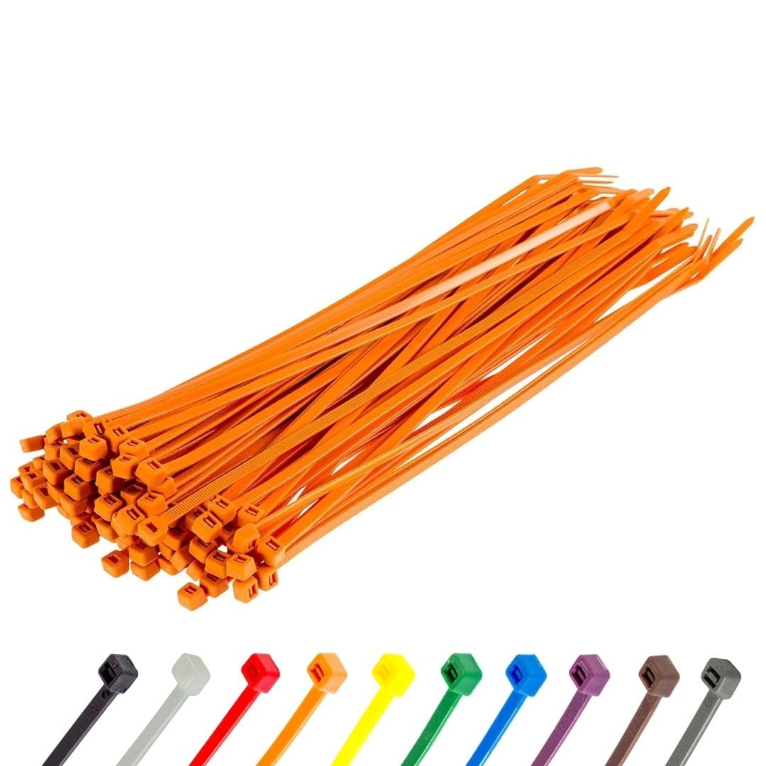 Gocableties Orange Cable Ties, 300mm x 4.8mm, Pack of 100, 12" Premium Nylon Zip Ties, Multi-Purpose Plastic Tie Wraps, Secure Self-Locking Mechanism, for Home, Garden, Office and DIY