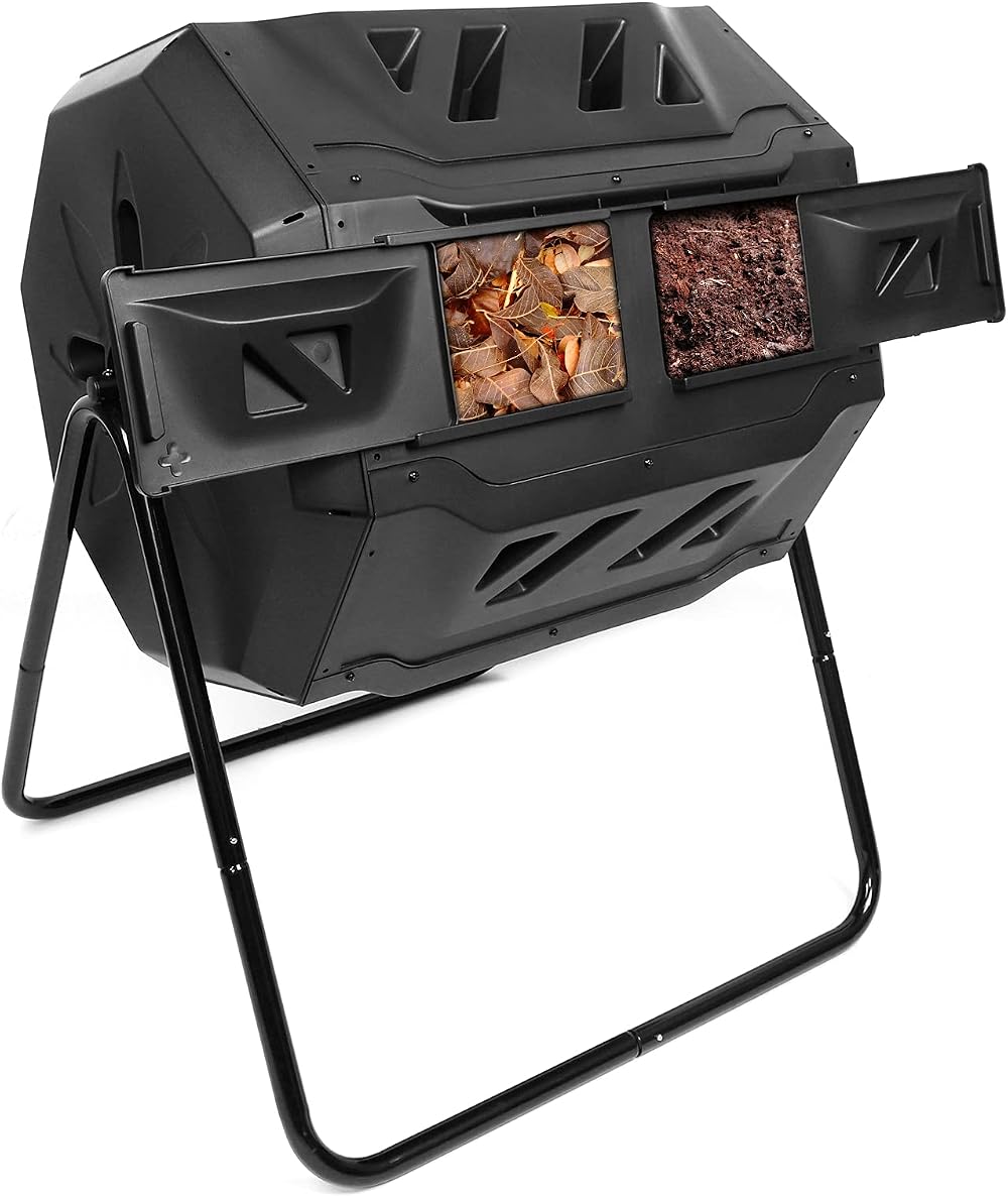 Dripex 160L Dual Chamber Tumbling Compost Bin Black BPA Free