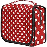 cfpolar Red Polka Dot Travel Toiletry Bag with Hanging Hook, Waterproof Toiletries Travel Bag for Women Girls, Portable Make Up Bag Organizer, Hanging Case Cosmetics Bags for Bathroom