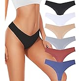 Hellopopgo Seamless Thongs For Women V-waisted No Show Thong Seamless Panties Breathable Comfortable Underwear Womens 6-Pack