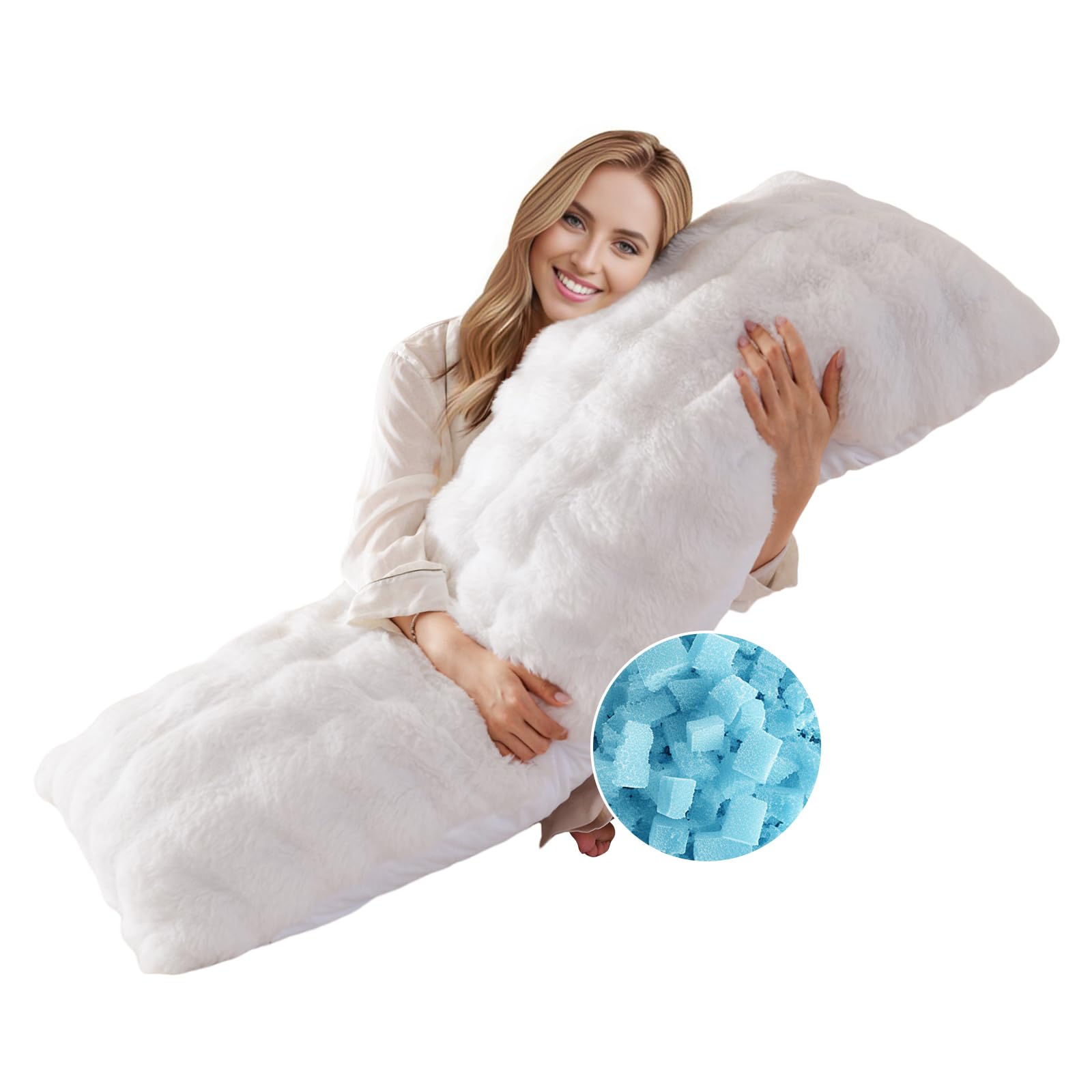 YZ HOME Faux Fur Fluffy Body Pillow for Adults - Firm Body Pillow Insert with Shredded Blue Memory Foam, Adjustable Height, Soft Support for Side Sleeping, Pregnant Women, Washable (20x54 Inch, White)