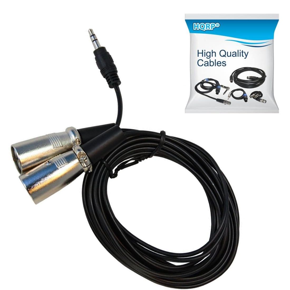 HQRP 1.8m 3.5mm (1/8") to Dual XLR Male Cable for KRK Rokit 5 G2s / HS50m's/JBL EON 5151XT / RCF ART sound system