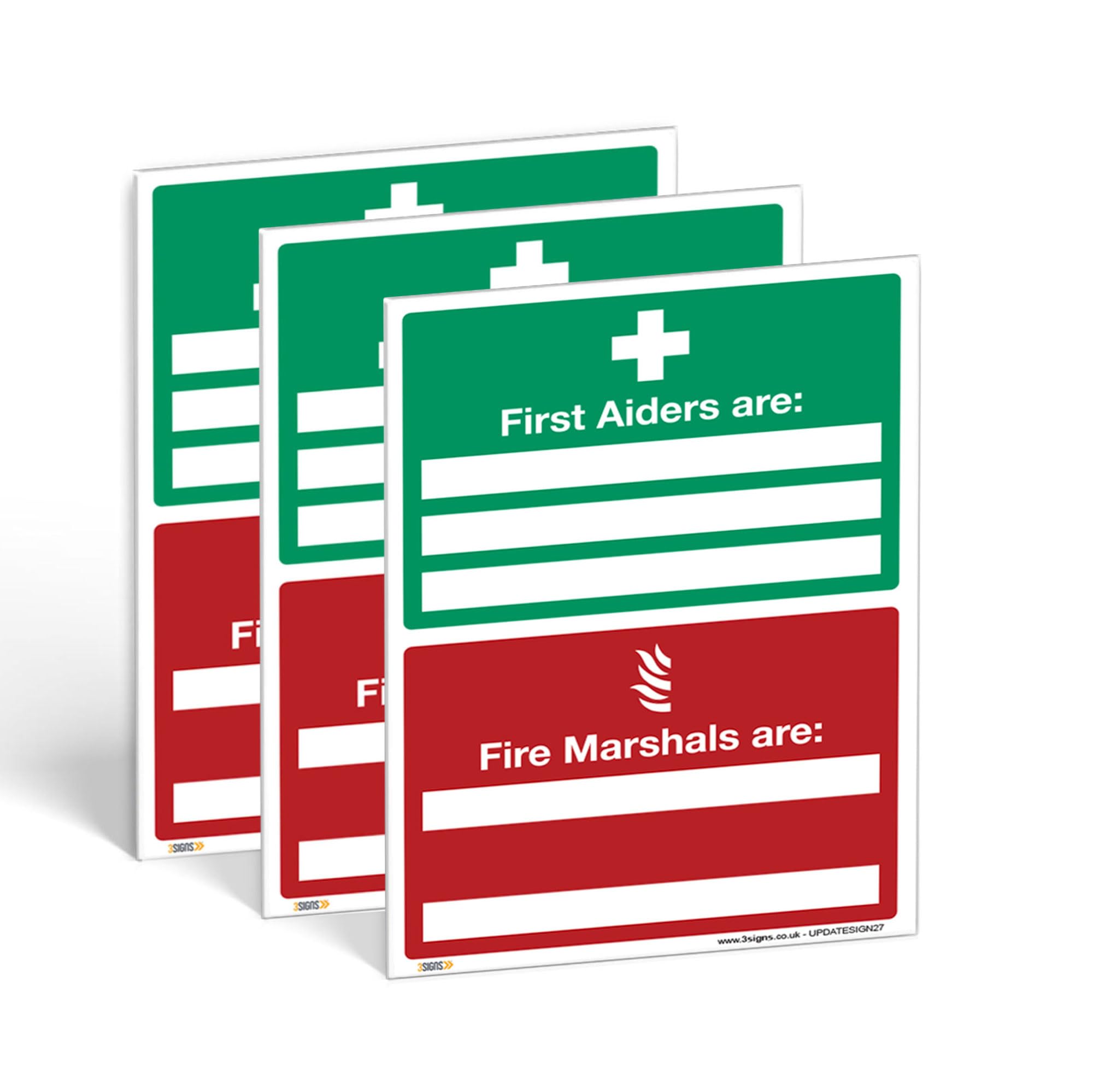 Set of 3 - A5 First Aid and Fire Marshal Signs – 1mm Rigid Plastic Safety Signs for Workplace Emergency Awareness, Compliance, and Safety Preparedness (Pack of 3: A5-210 x 148mm)