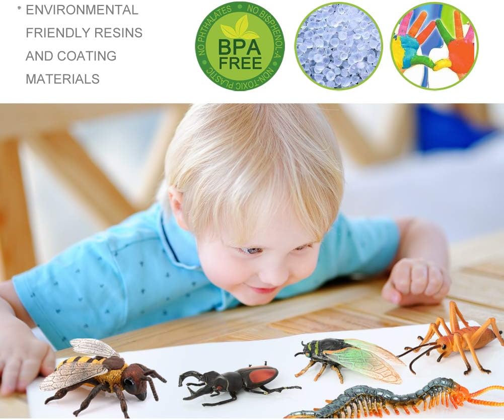Volnau Insect Toys Figurines 13PCS Bug Animal Figures Pack for Kids Toddlers Christmas Decoration Gift Educational Cicada toy Bee Beetle Spider Plastic Model - Image 3