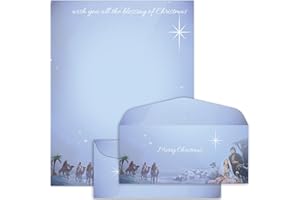 Lonfliness 50 Set Nativity Scene Christmas Letterhead with Envelopes Birth of Jesus Christmas Computer Print Paper Stationery paper for Note Letters to Santa Invitations Office School 8.5 x 11 In