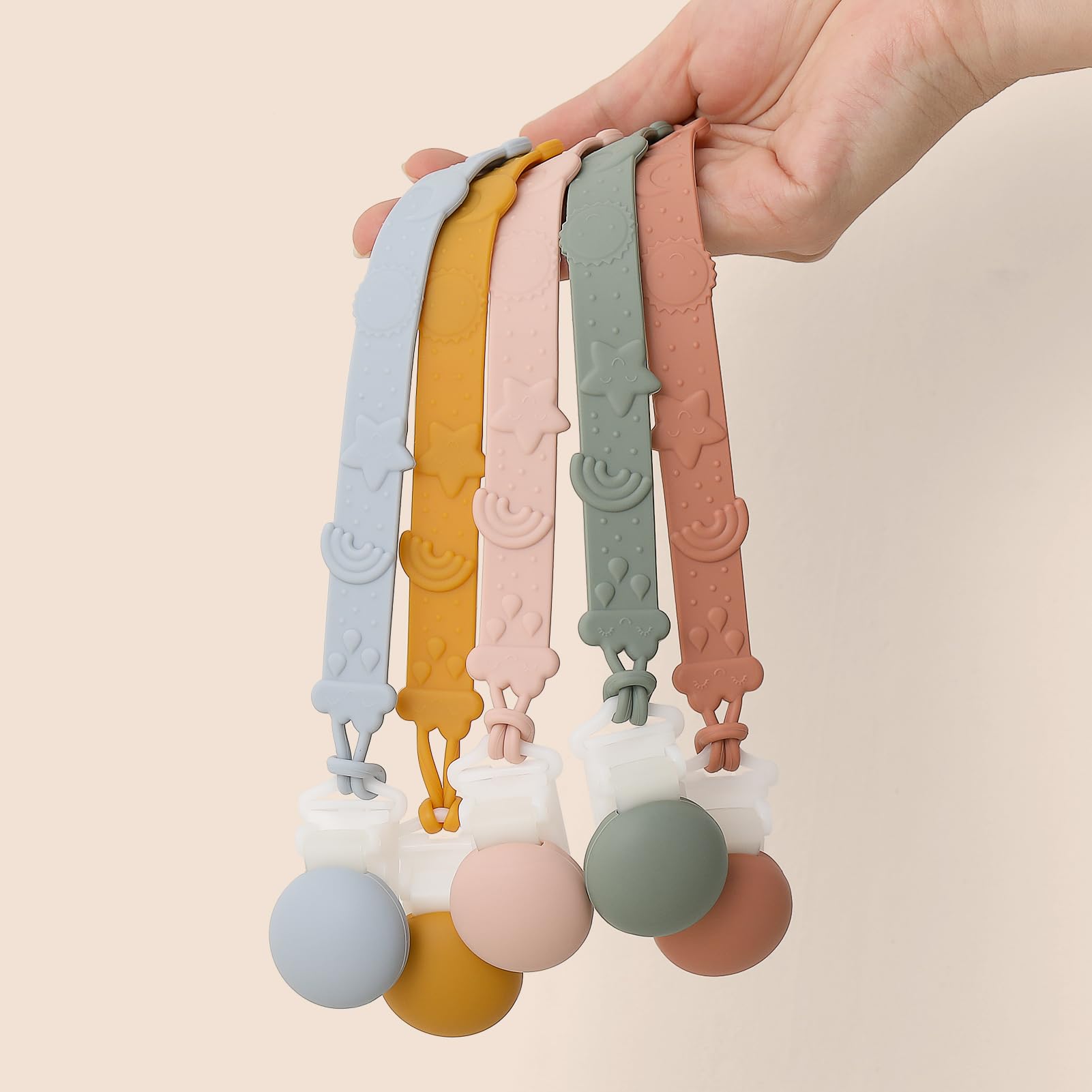 Teething Toys for Babies 0-6 Months Baby Teethers with Clip Silicone Baby Teether Toys for Boys and Girls Infant Teething Toys for Babies Rainbow Shape with Travel Case-Blush