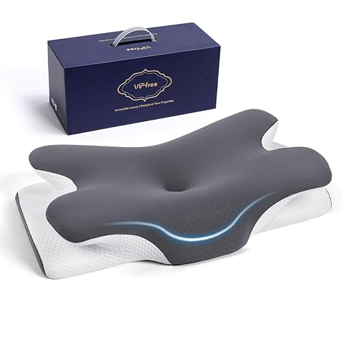 Vipfree Cervical Cooling Ergonomic Pillow with Adjustable Memory Foam for Neck and Shoulder Pain Relief. Orthopaedic Support for Back, Side and Front Sleepers.