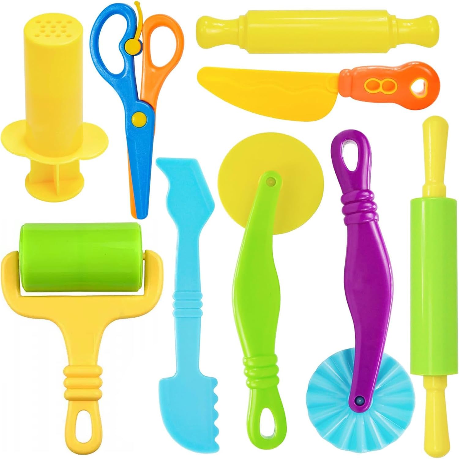 Dough Tool Set for Kid, 9 Pcs Dough Tools Accessories for Kids Ages 2-4-8, Includes Cutters Roller, Rolling Pins, Scissors, Plastic Knife