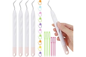 Coopay Knitting Loom Hooks Kit for Knitter, Knitting Loom Hook Set, 4 Pcs Knitting Hooks, Ergonomic Plastic Handle Crochet Hooks, Marker Clips and Plastic Pins Included